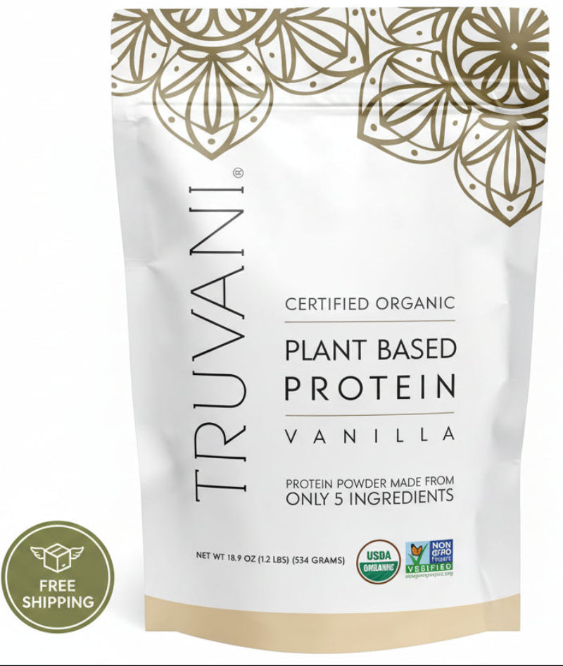 Truvani Organic Vegan Pea Protein Powder Vanilla 18.9oz 1.2lbs 534g– 20g 18 Servings