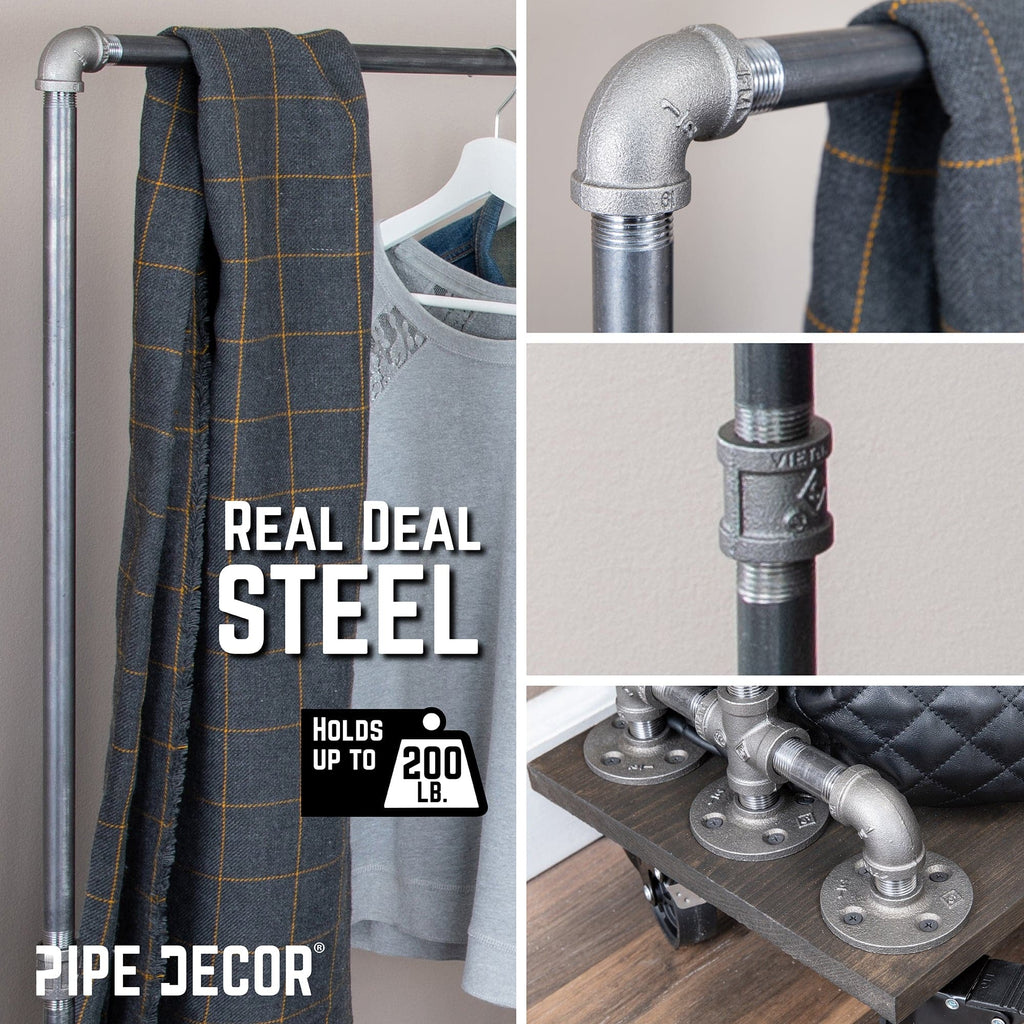 59 ½ in. Rolling Single Rod Clothing Rack with Wood Shelf, Boulder Black