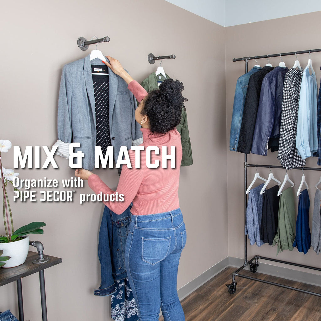 59 ½ in. Rolling Single Rod Clothing Rack with Wood Shelf, Boulder Black