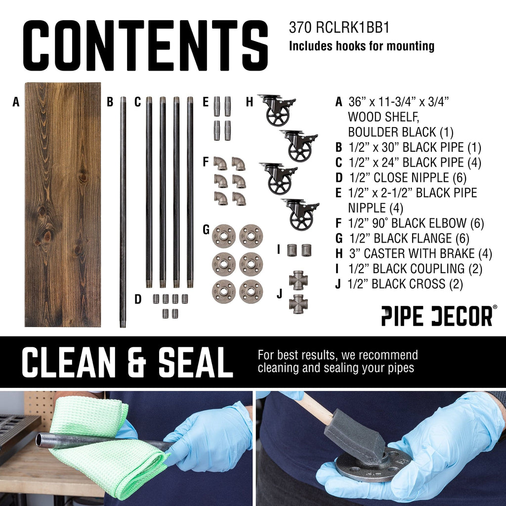 59 ½ in. Rolling Single Rod Clothing Rack with Wood Shelf, Boulder Black