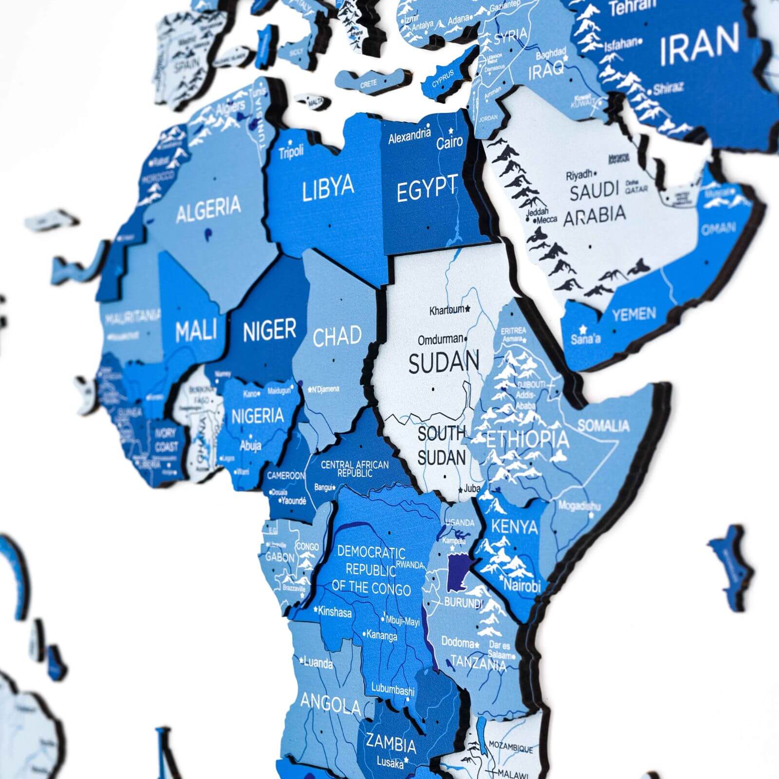 3D Wooden World Map Azure